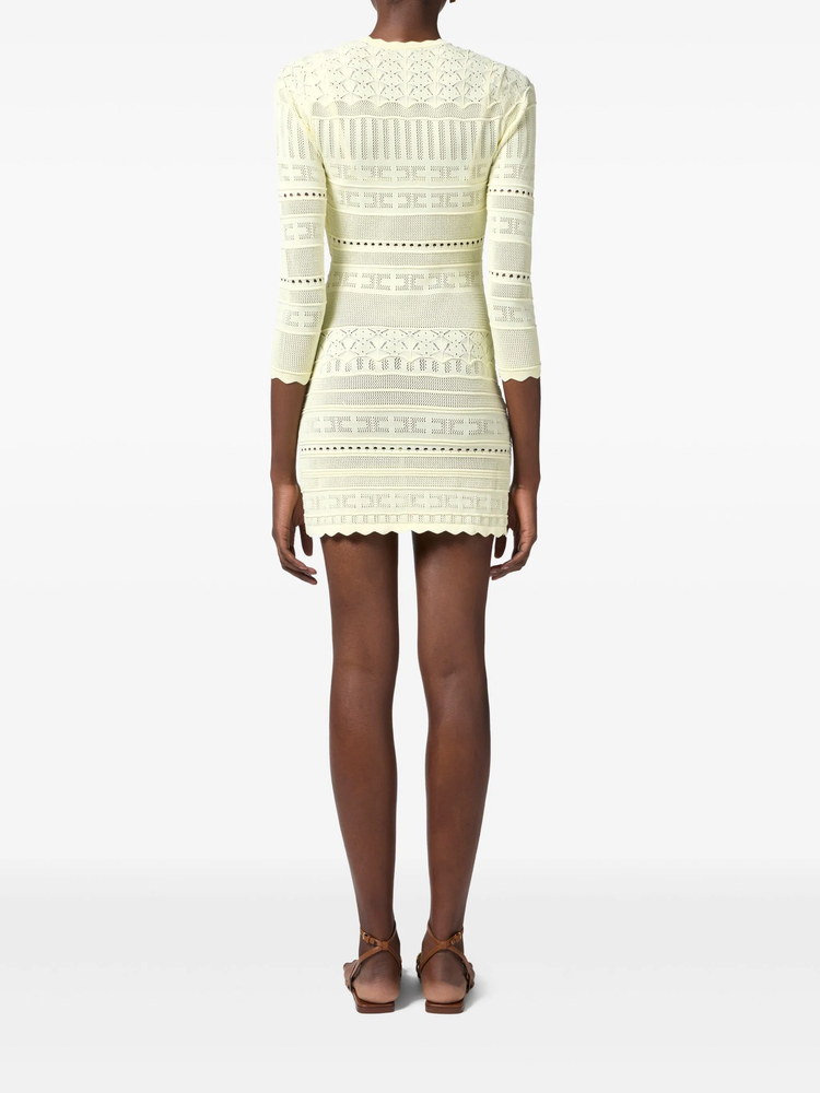 brooch-detail open-knit dress