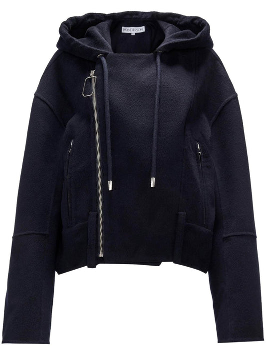 hooded biker wool jacket