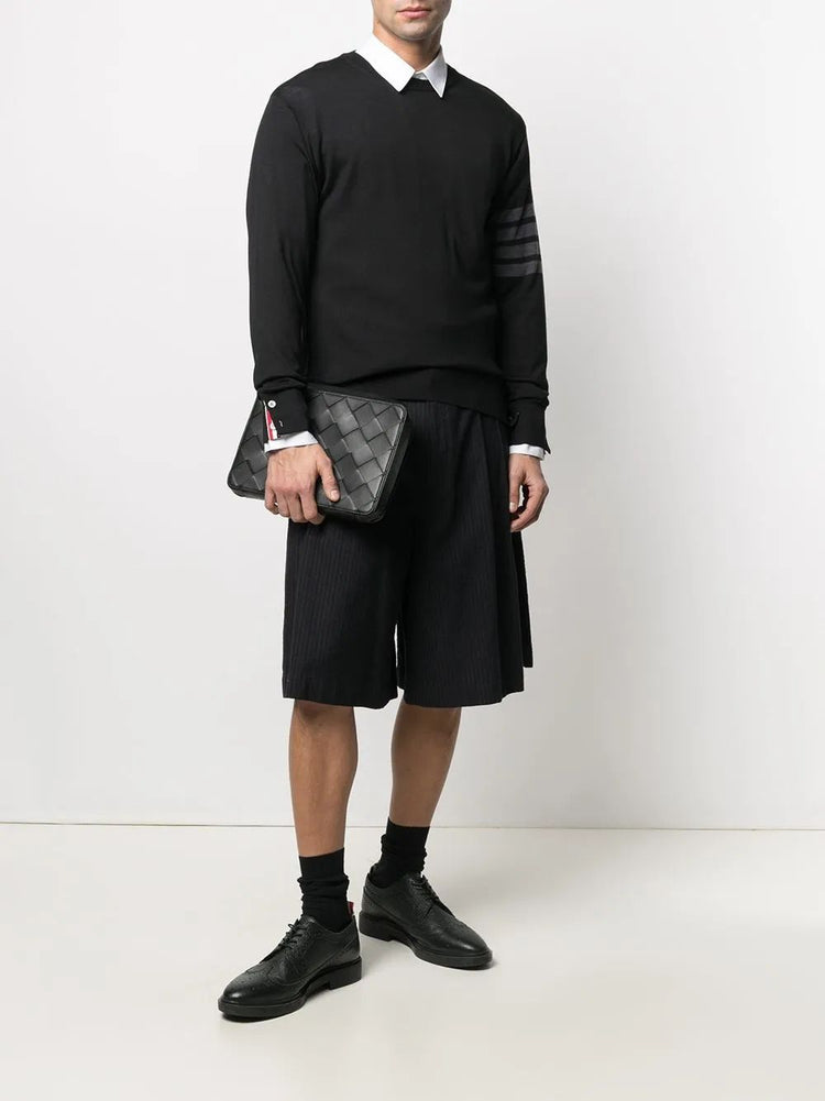CLASSIC CREWNECK PULLOVER W/ BAR STRIPE IN FINE MERINO WOOL