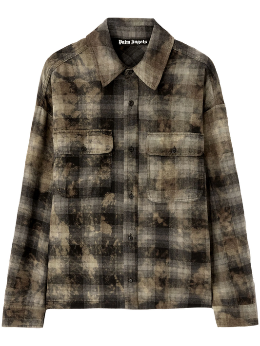 logo-print check-pattern shirt