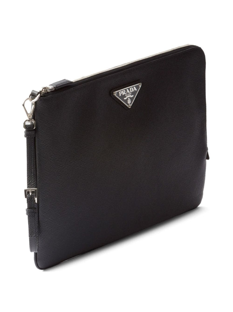 triangle-logo leather clutch bag