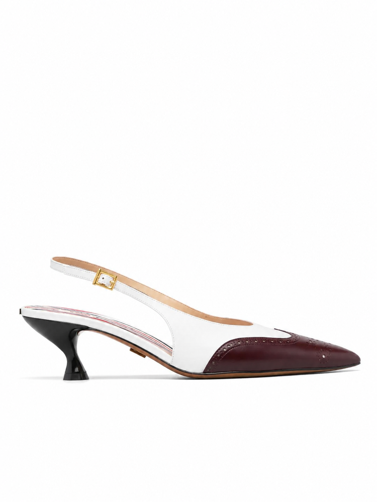 POINT SLINGBACK W/ 50MM ROUND CURVED HEEL IN SHINY BABY CALF LEATHER W/ SOFT SPAZZOLATO