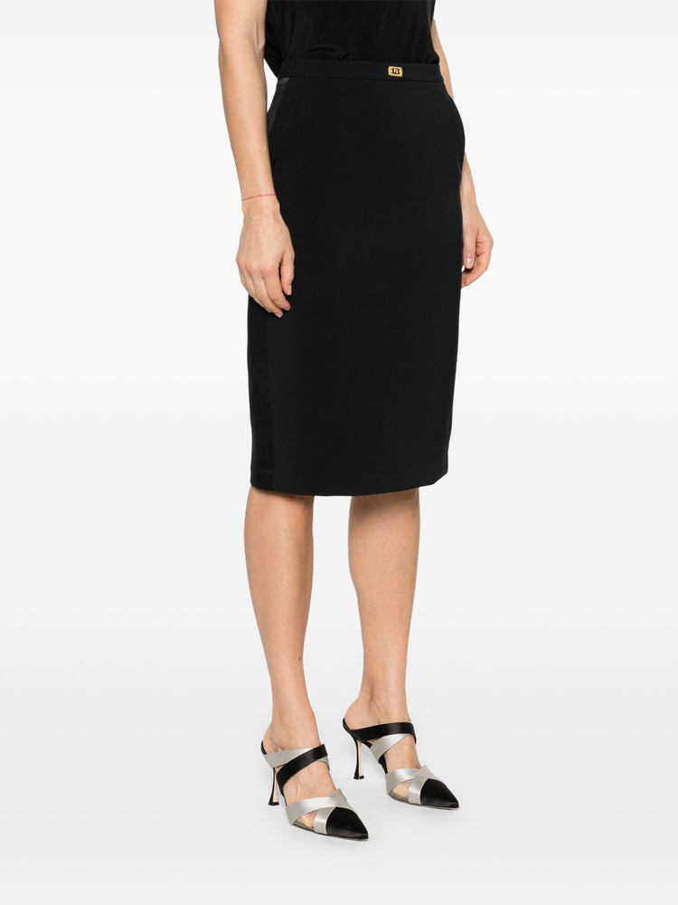 satin-trim crepe midi skirt