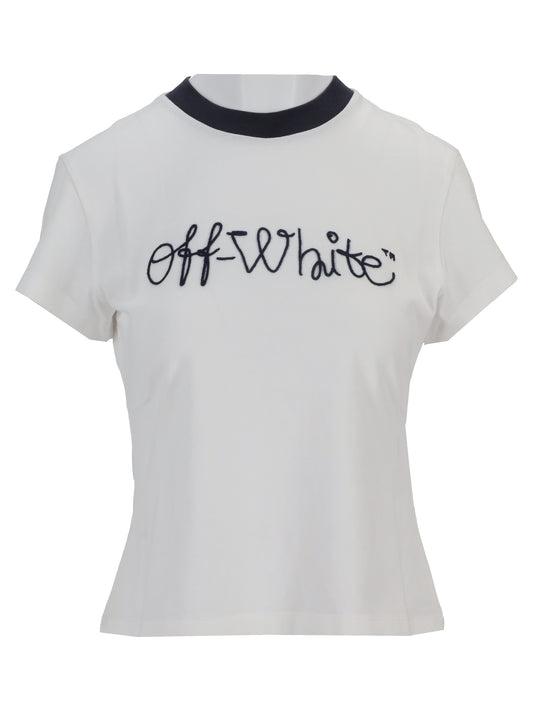 EMB SCRIPT LOGO FITTED TEE WHITE-BLUE IR