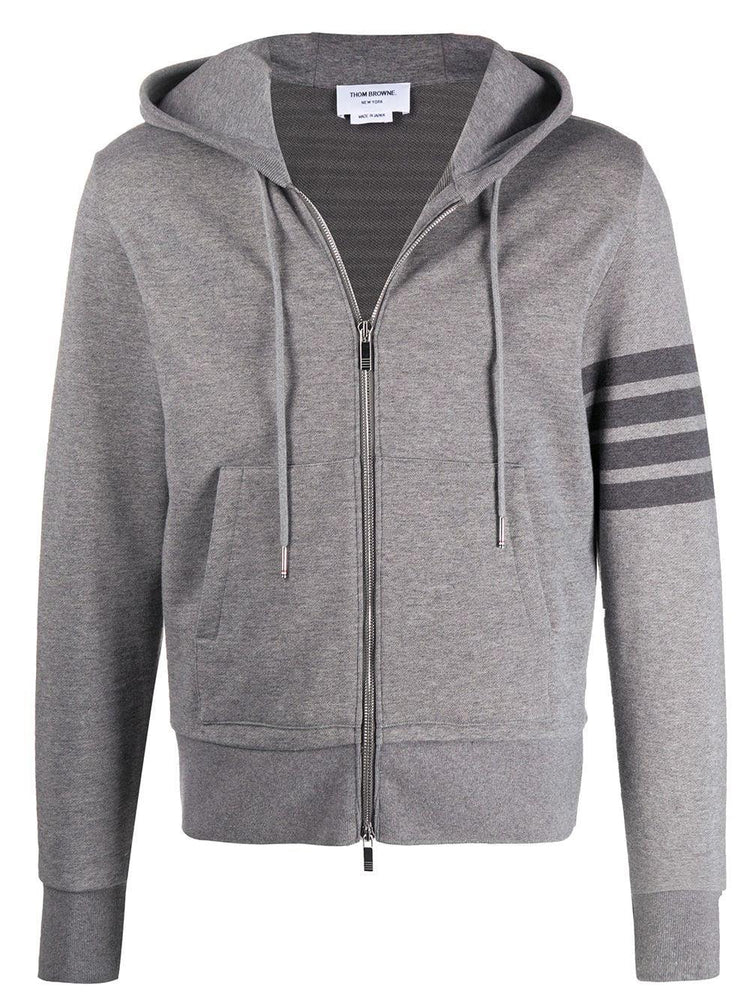 4-Bar zip-up loopback-cotton hoodie