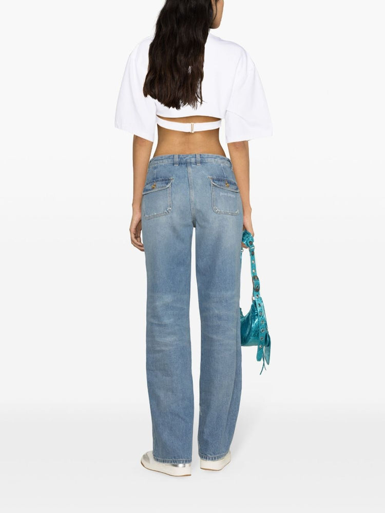 knee-panel mid-rise straight jeans