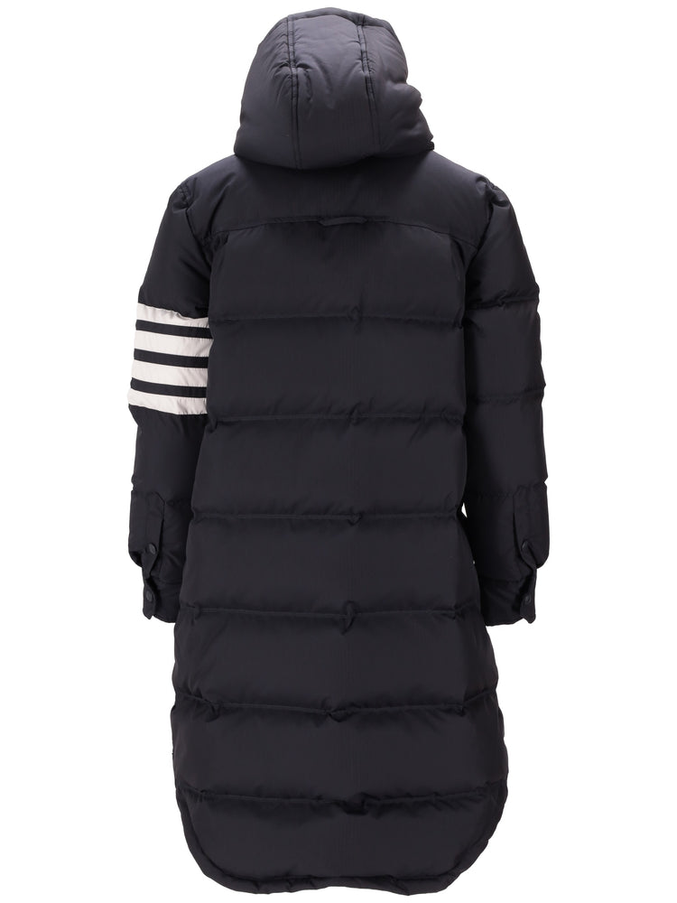 DOWNFILLED BELOW KNEE HOODED SHIRTDRESS W/4 BAR IN SHINY RIPSTOP