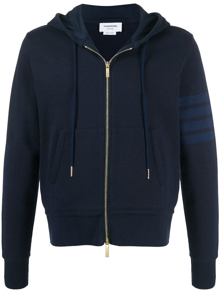 4-Bar zip-up loopback-cotton hoodie