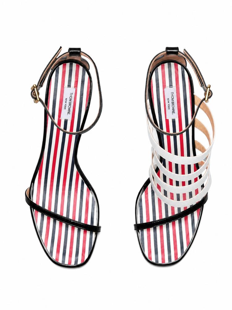 4 BAR STRAPPY HEEL SANDAL W/ 90MM ROUND CURVED HEEL IN SOFT PATENT LEATHER