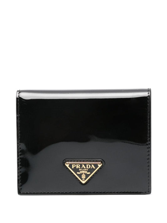 logo-plaque high-shine finish leather wallet