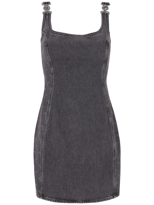 MOON LASER GREY WASH DENIM SLEEVELESS MINI DRESS
