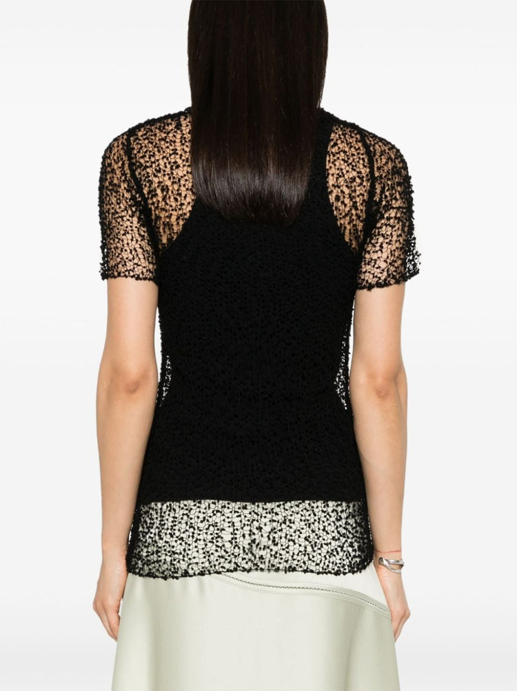 dot-embroidered semi-sheer top