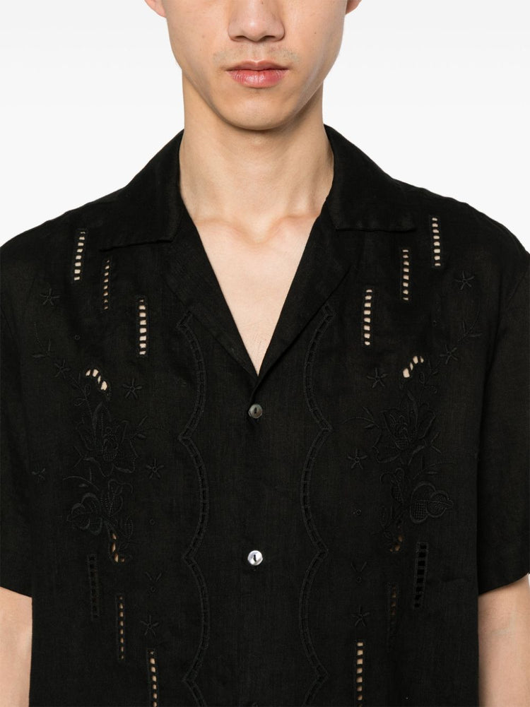 embroidered-design linen shirt