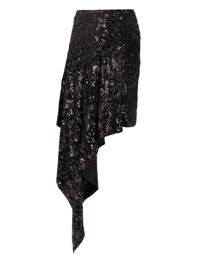 CASCATA SKIRT - Floral Sequin Embroidered Velvet