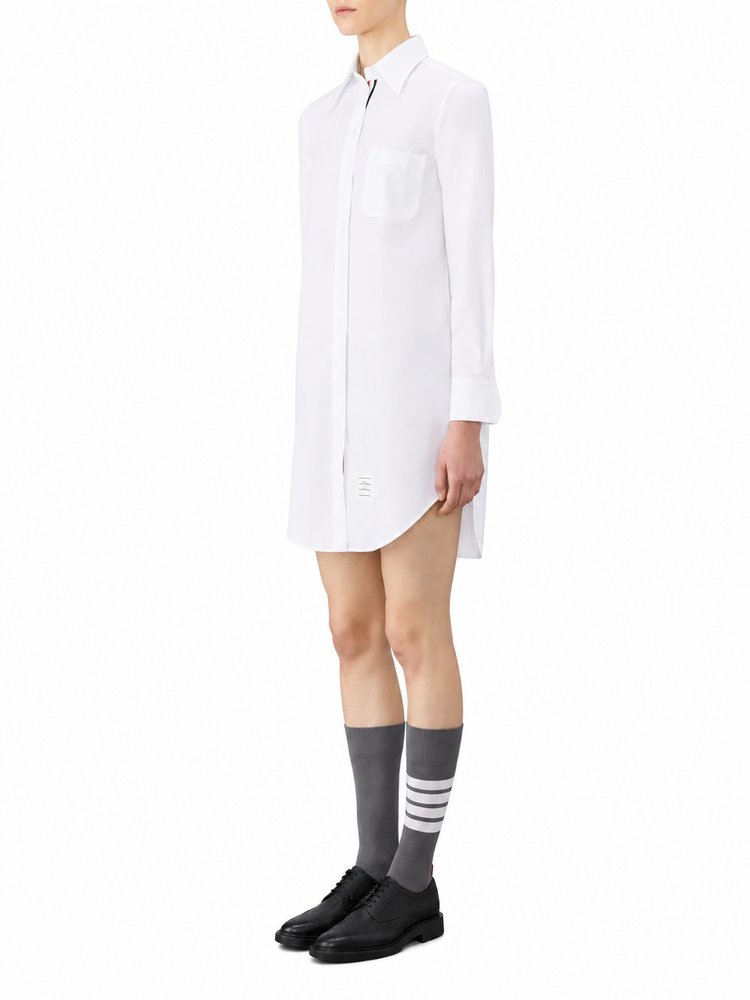 THIGH LENGTH POINT COLLAR SHIRTDRESS W/ RWB GROSGRAIN PLACKET IN SOLID POPLIN
