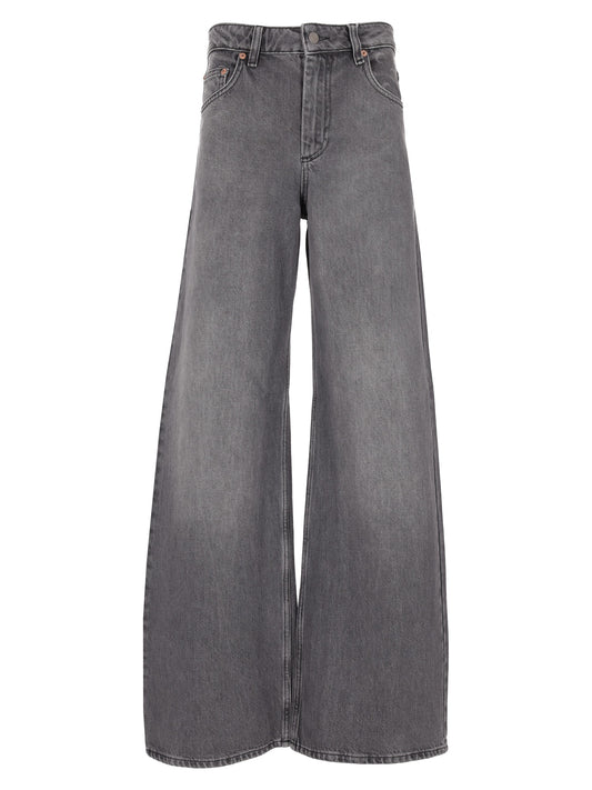 MOON LASER GREY WASH DENIM HIGH-WAIST FLARE JEANS