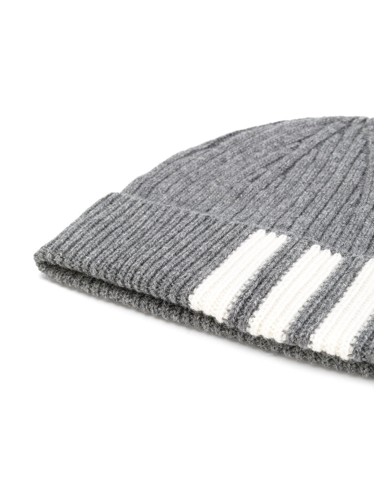 RIB HAT W/ 4 BAR STRIPE IN CASHMERE