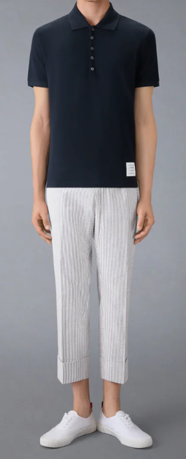 SHORT SLEEVE RIB CUFF POLO W/ ENGINEERED 4 BAR STRIPE IN CLASSIC PIQUE