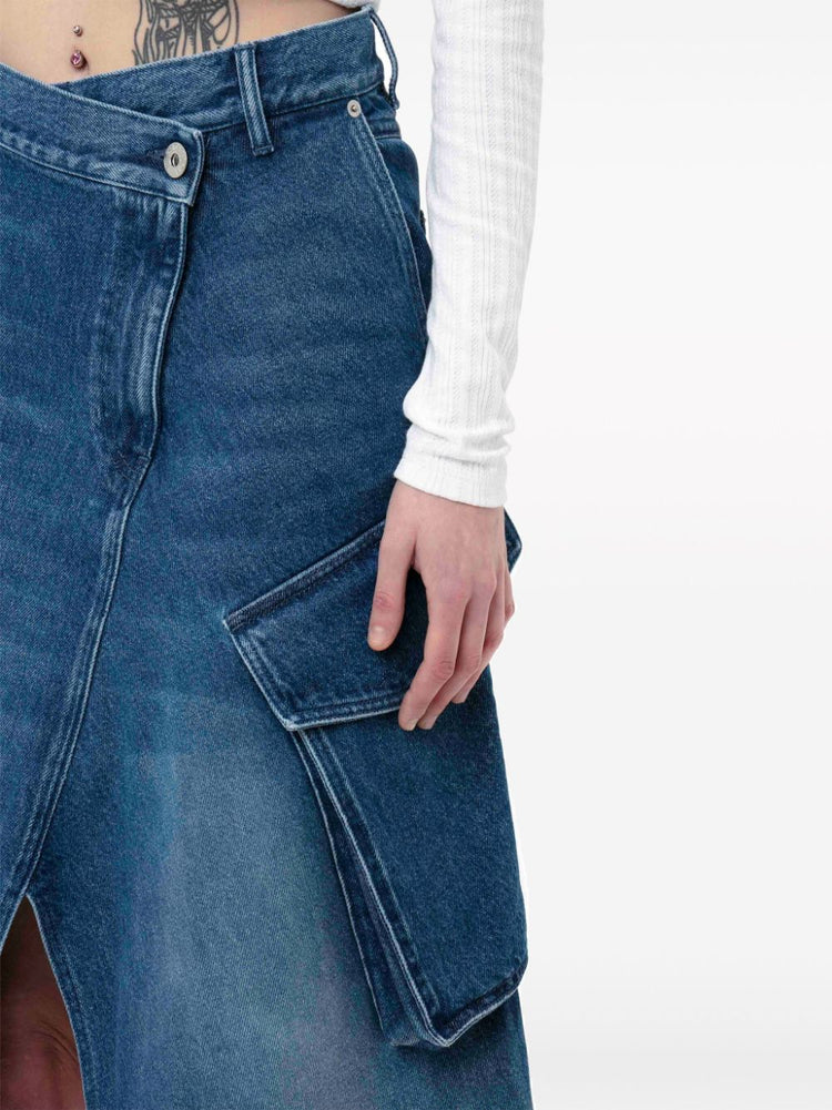 cargo denim midi skirt