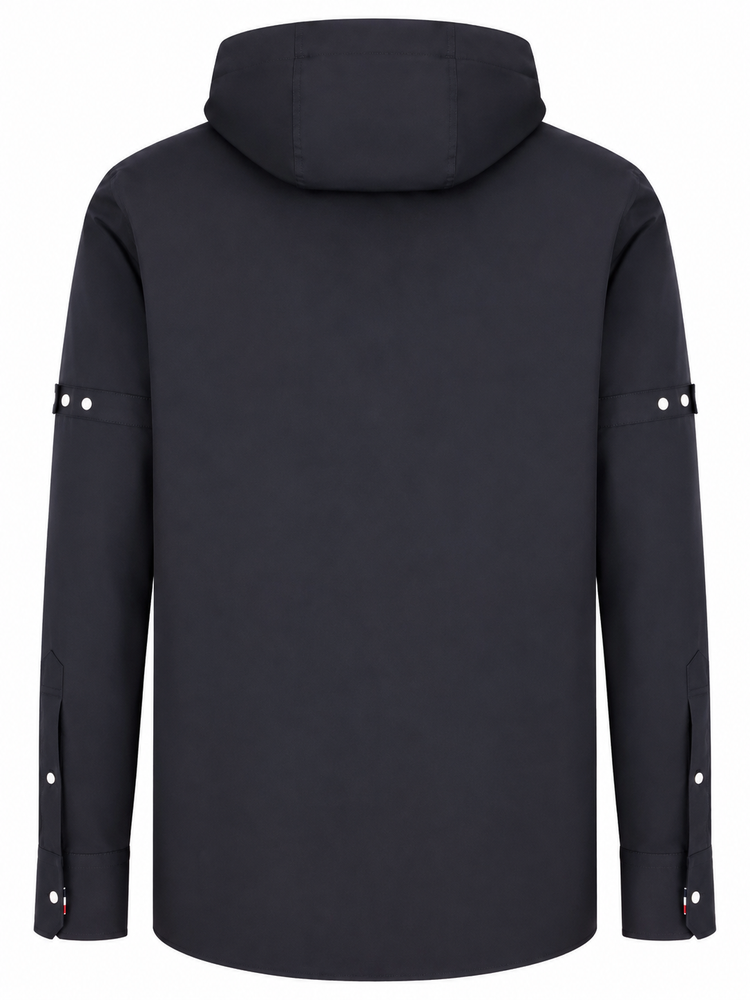 HOODED STRAIGHT FIT L/S SHIRT W/ RWB CUFF DETAIL AND CFRONT PLACKET AND SELF ARMBAND IN POLY COTTON