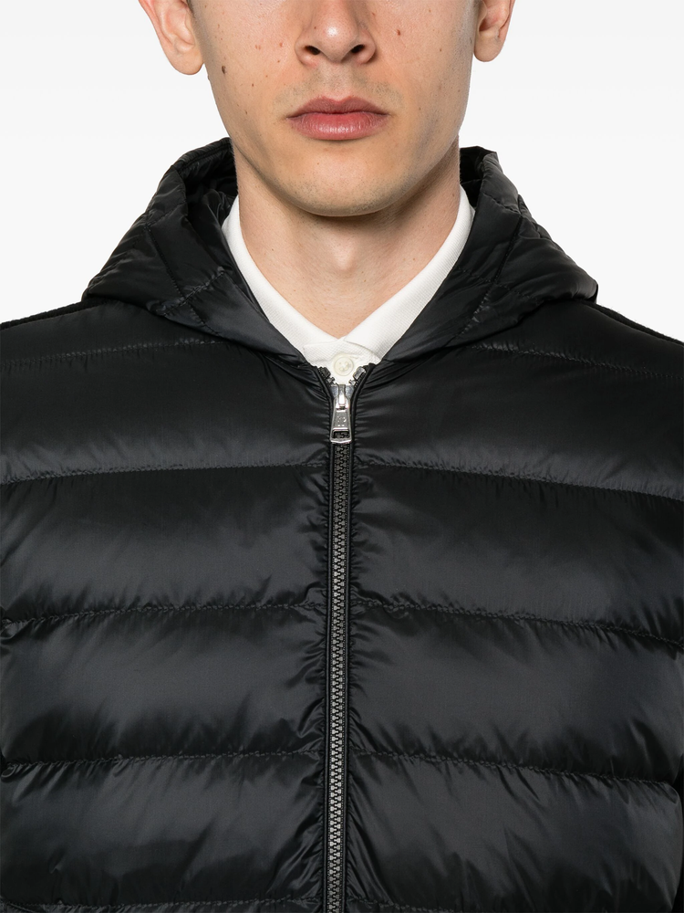 knitted-panels hooded puffer jacket