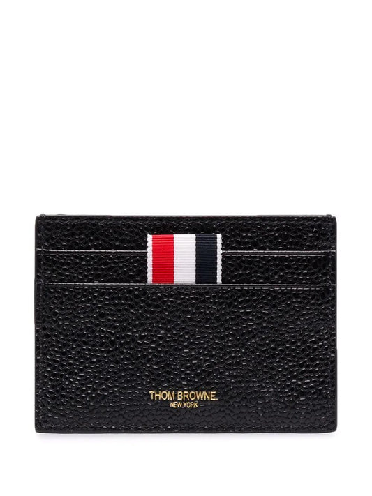 DOUBLE SIDED CARD HOLDER W/ RWB GG TAB IN PEBBLE GRAIN LEATHER