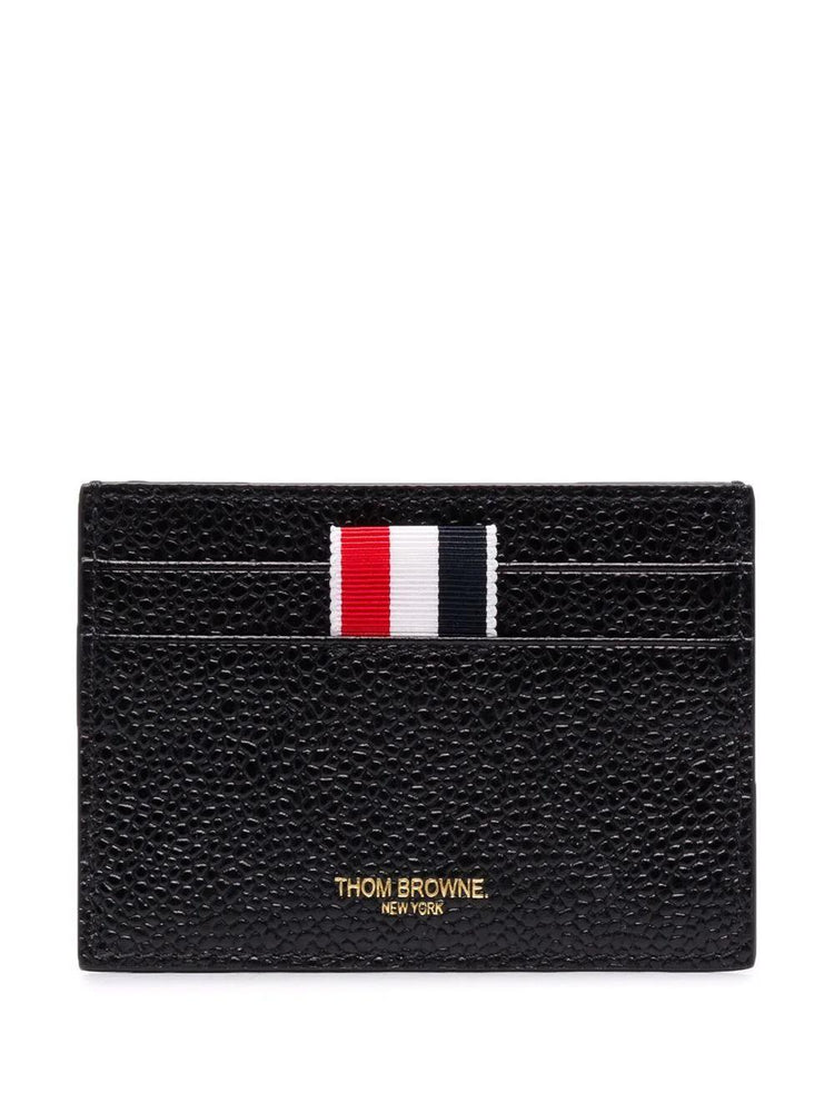 DOUBLE SIDED CARD HOLDER W/ RWB GG TAB IN PEBBLE GRAIN LEATHER
