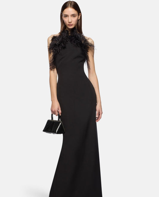 Long dress Cady with ostrich feathers