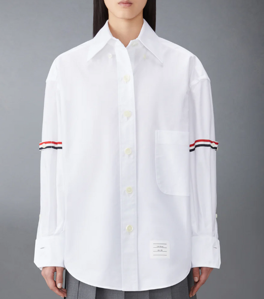 SUPERSIZED POINT COLLAR SHIRT W/ RWB GROSGRAIN ARMBANDS IN OXFORD