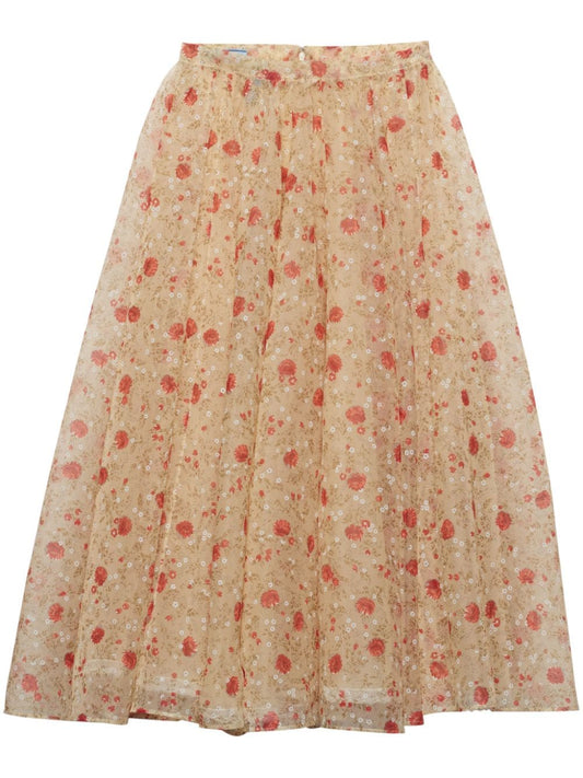 flower printed nylonette midi skirt