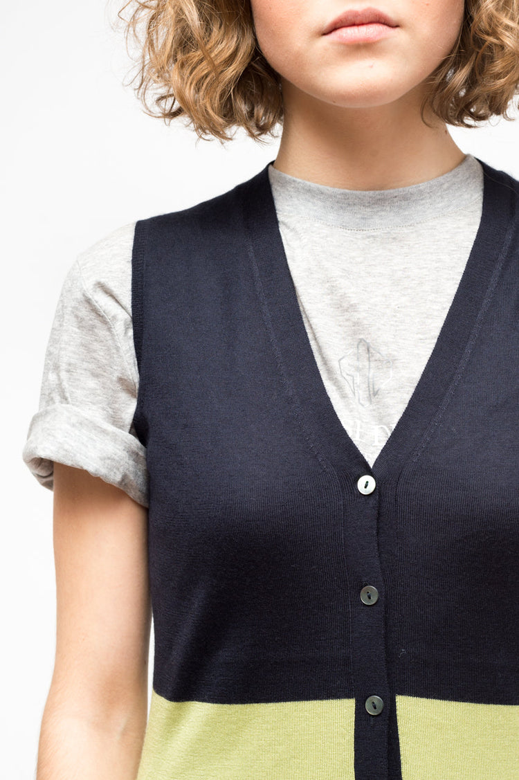 LA ROSE gilet cardigan Blue+Green