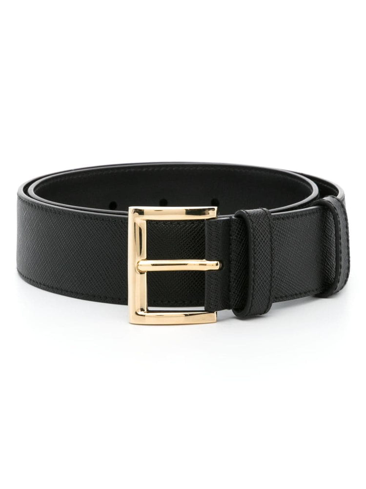 logo-plaque leather belt