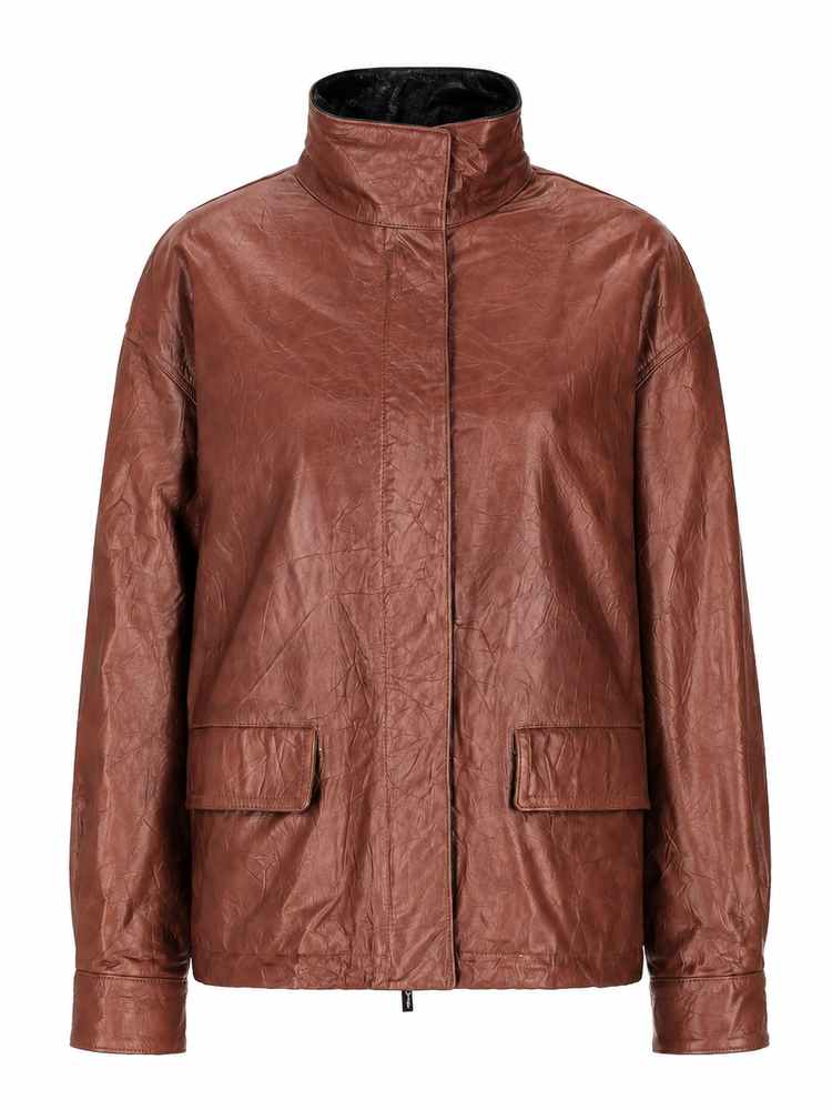 LA ROSE zip giacca pelle stropicciata