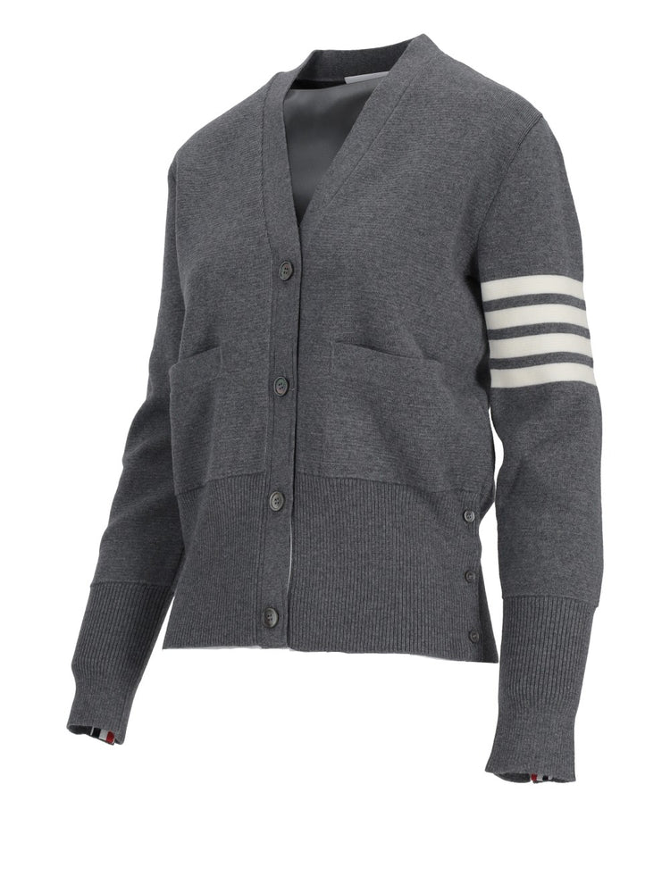 MILANO CLASSIC V NECK CARDIGAN W/ 4 BAR STRIPE IN FINE MERINO WOOL