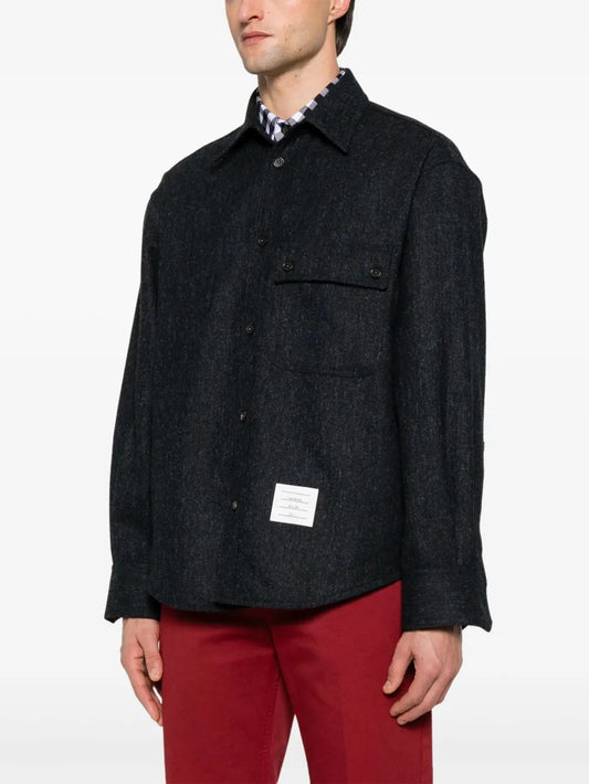 OVERSIZED PC SHIRT W/ DOUBLE NEEDLE IN SOLID DONEGAL TWEED