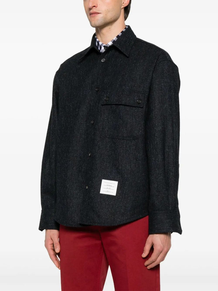 OVERSIZED PC SHIRT W/ DOUBLE NEEDLE IN SOLID DONEGAL TWEED