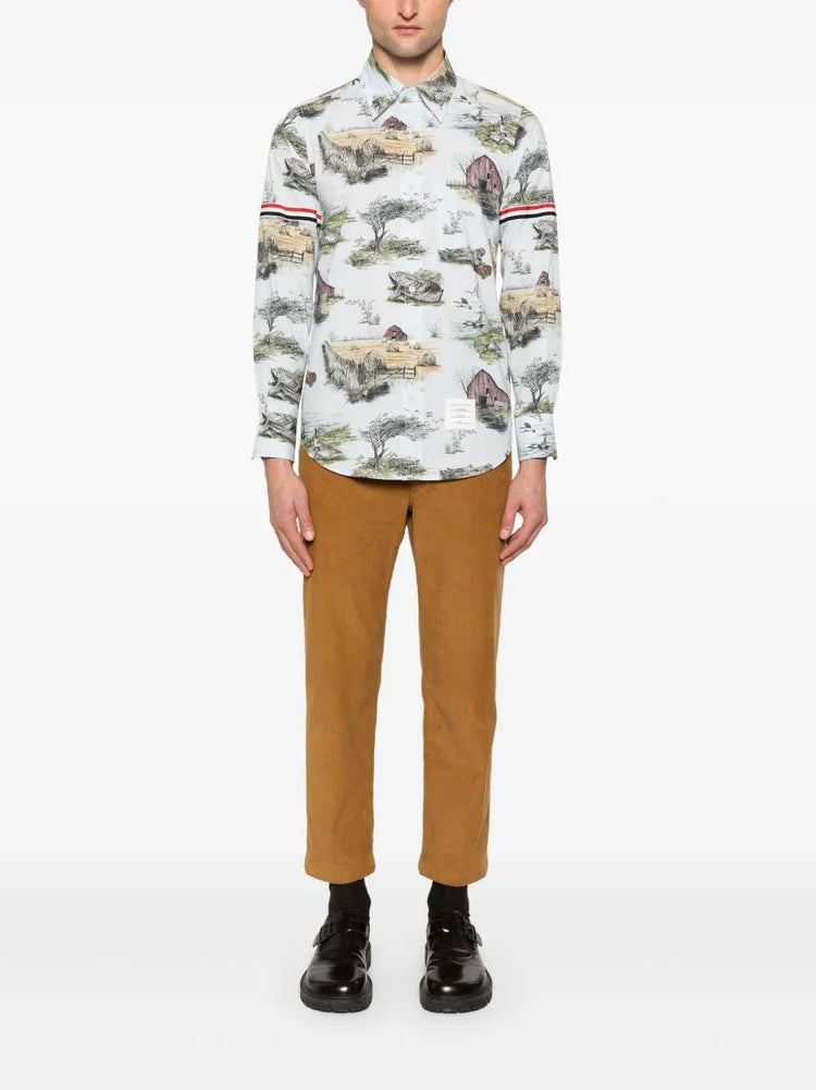 STRAIGHT FIT BD PC L/S SHIRT W/GG ARMBAND IN SCENIC TOILE SMALL COTTON POPELINE