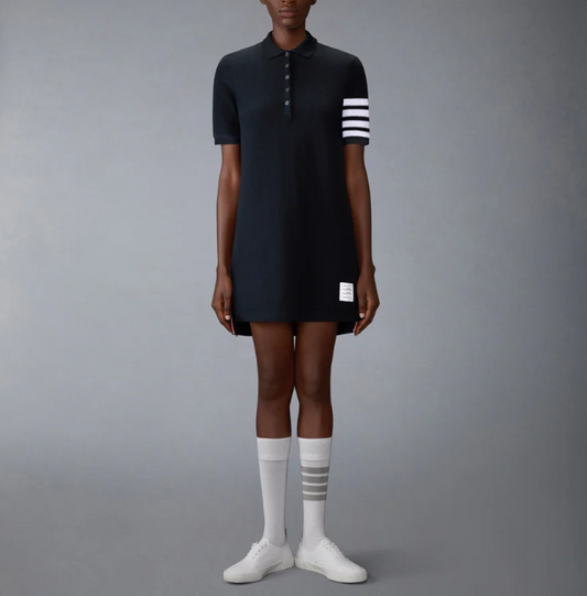 POLO DRESS IN TEXTURED PIQUE W/ ENG 4 BAR