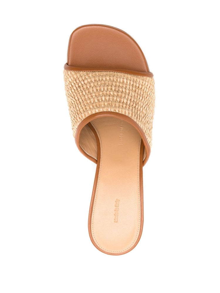 80mm chain-heel raffia mules