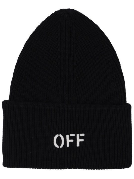 OFF STAMP LOOSE KNIT BEANIE BLACK WHITE