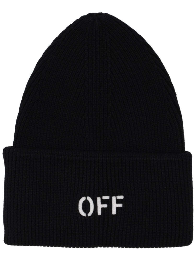 OFF STAMP LOOSE KNIT BEANIE BLACK WHITE