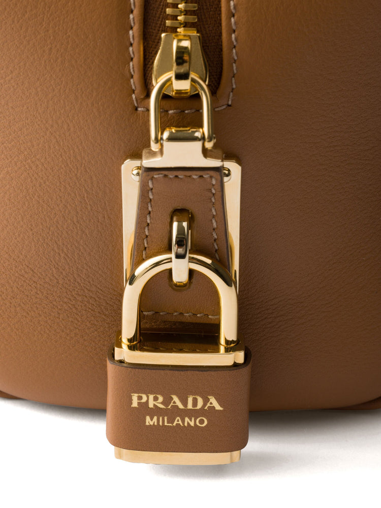 medium leather top-handle bag with padlock