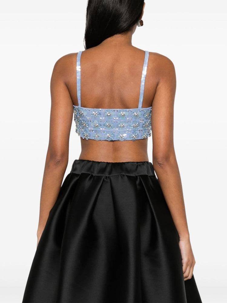 rhinestone-embellished mesh cropped top