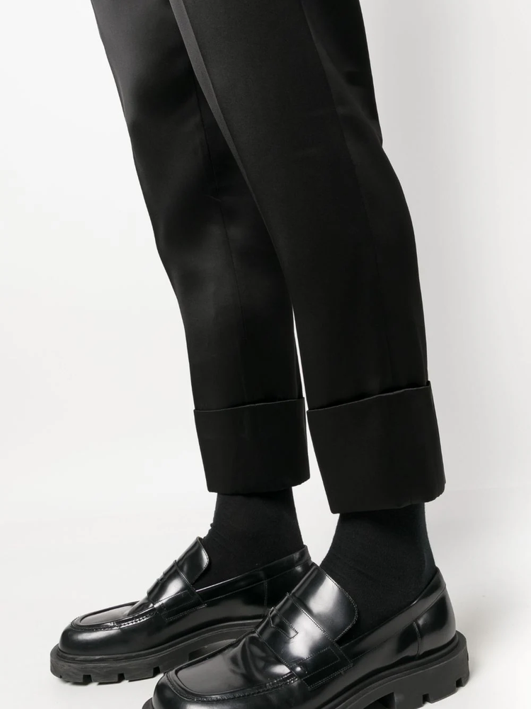 SAPIO satin-finish cropped tailored trousers