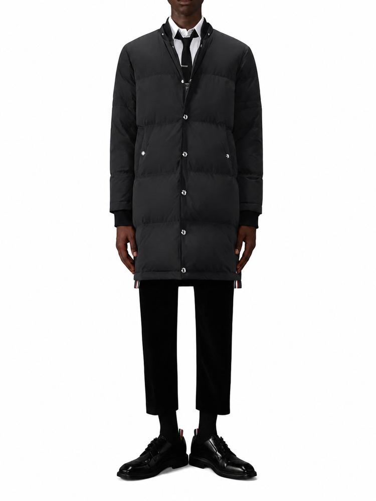 DOWNFILLED SNAP FRONT DETACHABLE HOOD COAT W/ SELF ARMBAND (42") IN POLY TECH O.P.