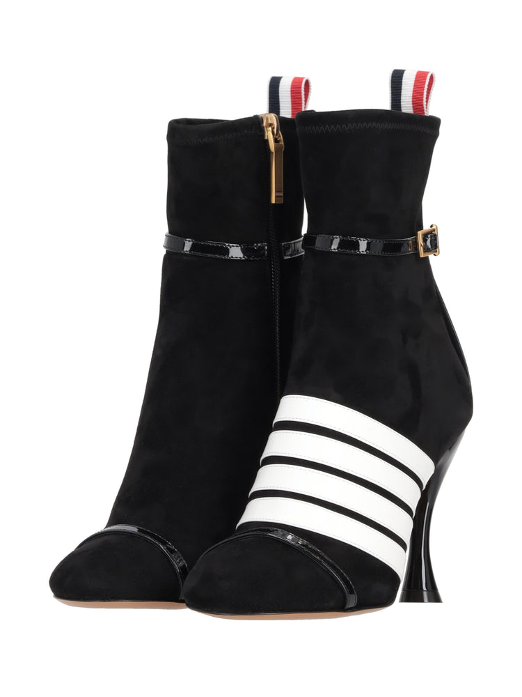 TROMPE L'OEIL 4-BAR SANDAL ANKLE BOOT W/ 105MM ROUND CURVED HEEL IN STRETCH SOFT SUEDE
