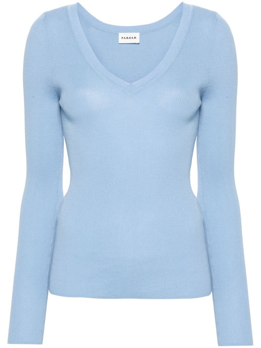 V-neck ribbed-knit top