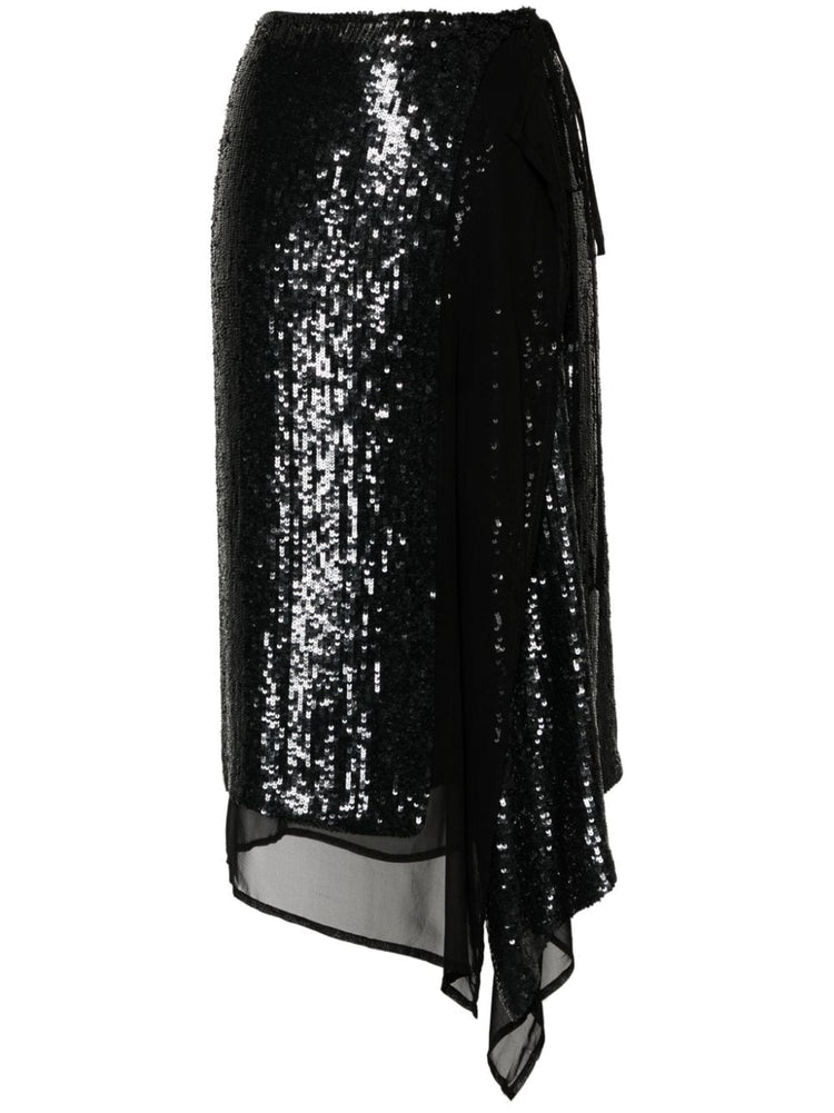 sequinned wrap midi skirt