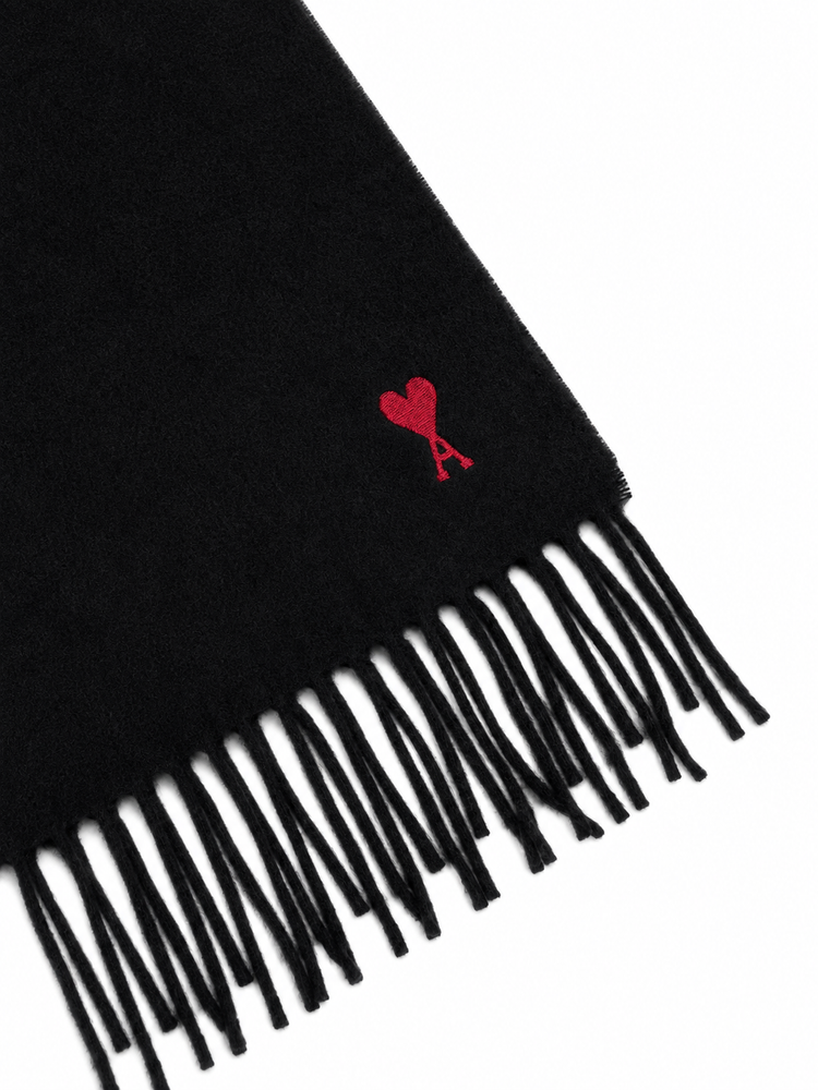 WOOL SCARF WITH RED AMI DE COEUR EMBROIDERY