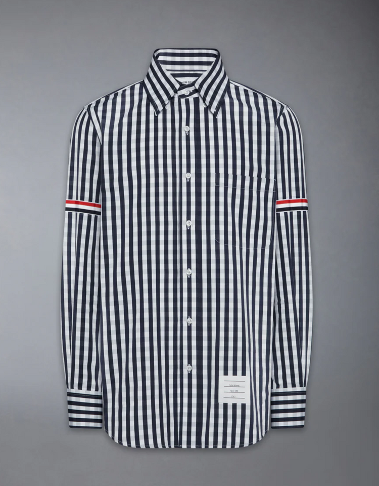 STRAIGHT FIT PC L/S SHIRT W/GG ARMBAND IN GINGHAM CHECK POPLIN